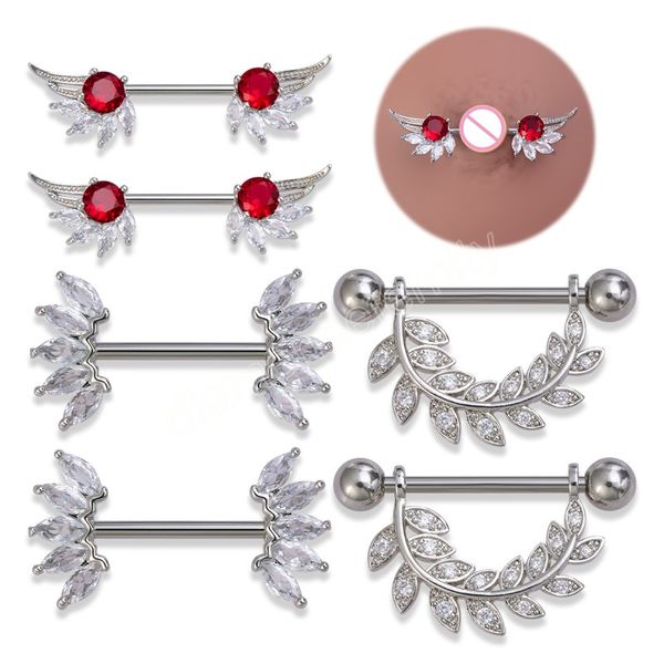 2pc cristal mamelon Piercing haltère en acier inoxydable mamelon bouclier couverture barre coeur mamelon anneau Sexy pour les femmes corps sein bijoux