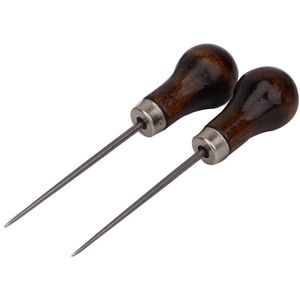 2pc Handle de bois en cuir professionnel durable AWL outils pour les accessoires de couture artisanaux en cuir