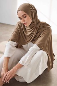 2PC Bandeaux JTVOVO 2021 Nouvelles Femmes Musulmanes Jersey Hijab Solide Couleur Tête Wrap Écharpe De Mode Foulard Turban Islam Voile Flexible Premium Modal Y23