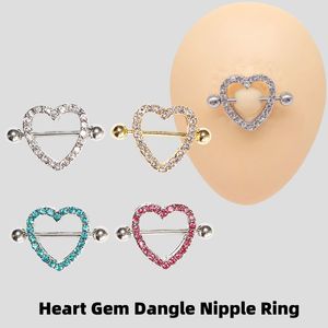 2 pièces coeur gemme Dangle mamelon anneaux chaîne mamelon bouclier anneau bijoux de corps mamelon bouclier anneaux bijoux Helix Piercing Barbell