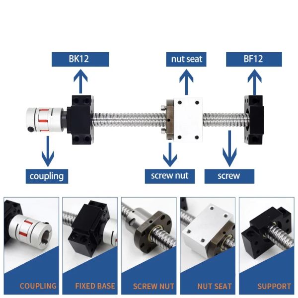 2PC HGR15 Guides carrés linéaires Rail + 4pc HGH15CA Carriage + 1PC SFU1605 BALS VIS + BK / BF12 Prise en charge finale + Coulage + Ensemble CNC Bootage CNC