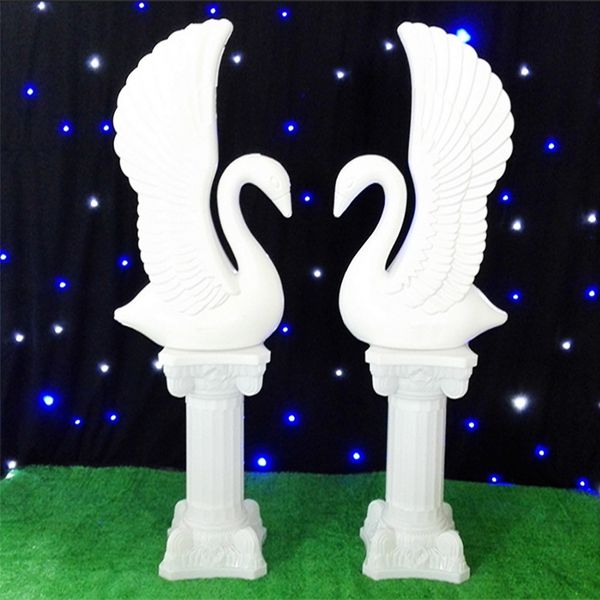 2 piezas por lote, columna romana de plástico de cisne blanco, carretera citada como accesorios de recuerdo de boda romántico, decoración de fondo de fiesta de Navidad