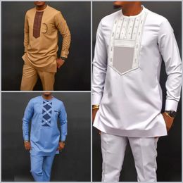 2pc Luxury African traditionnel Vêtements pour hommes élégants costumes entièrement pantalons masculins pour habiller la tenue native dashiki kaftan 240416