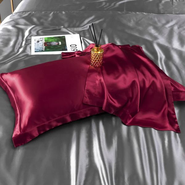 2pc Pure Satin Silk Soft tai-tai-couvercle Litoire Couvoir d'oreiller rectangle Clai d'oreiller lits Lit Multicolor Bed Home Decro 240410