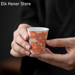 2pc/set 40 ml Japanse stijl witte porselein voorbeeld thee-cup handgeschilderde Begonia art single cup huishouden kung fu teaware set
