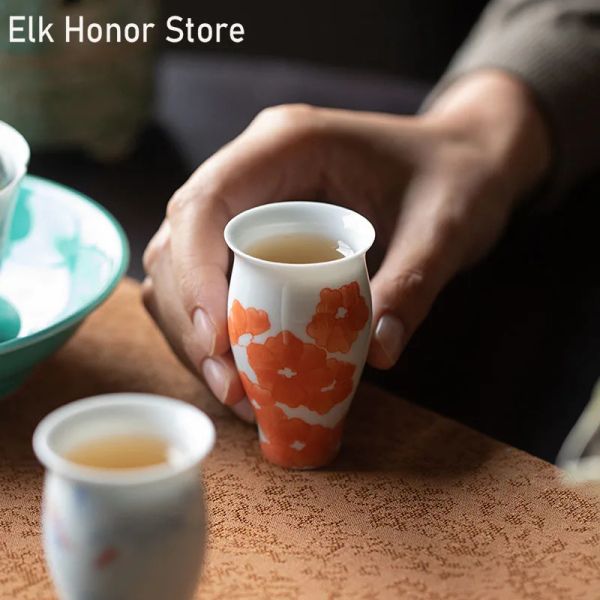 2pc/set 40 ml de copa de oleador de cerámica pintada a mano pura casa de té pequeña para beber japonés kung fu set de té único taza maestra