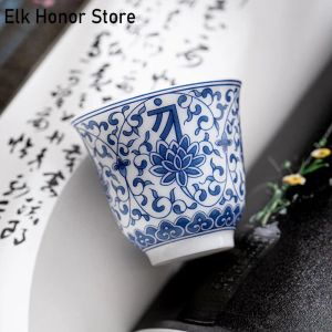 2 stc/set 50 ml blauwe en witte keramische theekop handgemaakte bloemkunst kleine geurende kopjes kung fu theemaker master cups theeceremonie