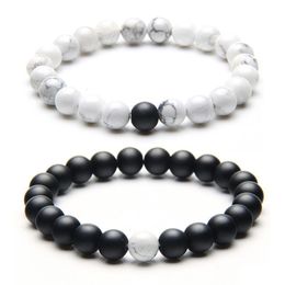 2 pièce/ensemble noir blanc pierre naturelle Yinyang Braclet ensembles charme Yoga méditation brin chaîne pour hommes femmes amoureux décontracté bijoux cadeau Pulsera