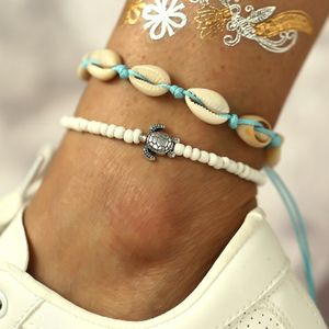 2 stk/set Bohemen Zomer Sieraden Schildpad Shell Enkelband Mode Voet Ketting Charm Kralen Enkelband voor Vrouwen