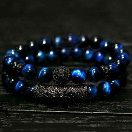 2 pièce/ensemble ensemble de bracelets de perles d'oeil de tigre naturel, bijoux pour hommes et femmes, matériau élastique dragonne accessoires cadeau saint valentin GC202