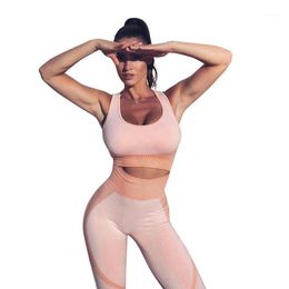 2PC Dames Outfit Yoga Set Fitness Gym Sports Kleding Lopen Naadloze BRAS en LEGGINGS PUS TRACKSUITS SPORT SETS1