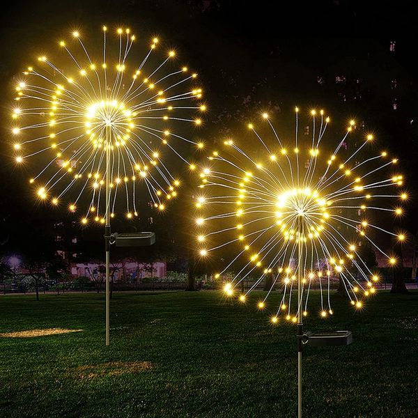 2pc Solar Copper Wire Fight Fight, 2 Mode, Outdoor Landscape Decorative Starburst Light avec pieu pour Noël PATER PARION PARIE PAWN GARDE