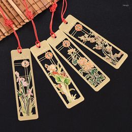 Marcapáginas de latón y bambú para primavera, verano, Otoño e Invierno, carpeta de páginas exquisita para libros, suministros escolares de oficina, papelería, 2 uds.