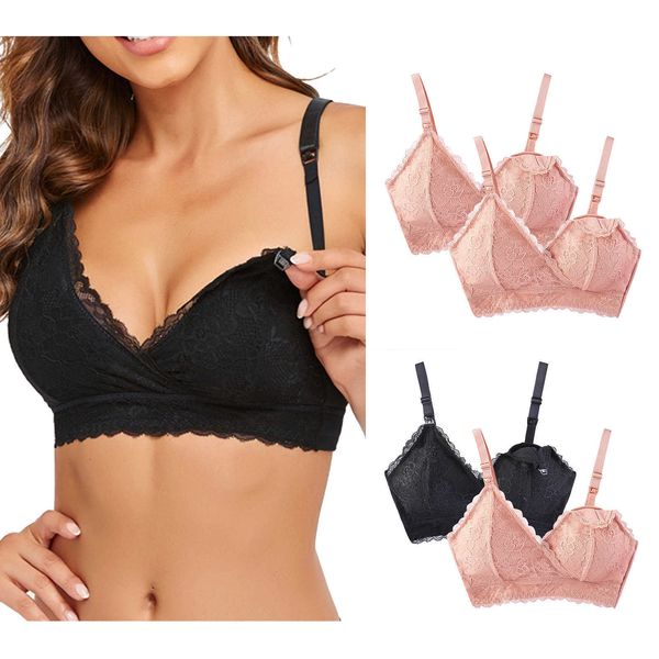 2 piezas de sujetador de lactancia de encaje sin aros Sexy para mujer durante el embarazo ropa interior Sexy fina sin costuras sin aros Anti-flacidez Top Bralette Y0925