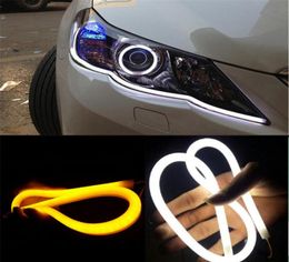 Bande de Tube LED Flexible DRL 60cm, 2 pièces, feux de jour, clignotant, yeux d'ange, style de voiture, blanc, jaune, Soft2717188