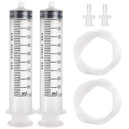 2 grandes seringues en plastique de 100 ml avec 2 tubes en plastique pratiques de 47 pouces et connexions Luer pour les laboratoires scientifiques, la mesure, l'arrosage et la recharge