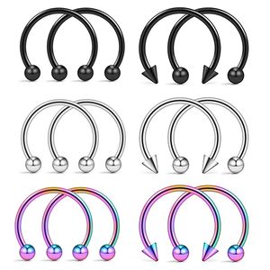 2 pièces 10mm Spike fer à cheval circulaire Septum nez anneau acier chirurgical mamelon cerceaux nez Septum sourcil oreille Piercing bijoux de corps