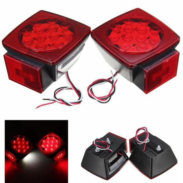 2pcs 12V Rouge submersible rouges remorque de camion à lame arrière arrière de la plaque d'immatriculation des feux de freinage arrière