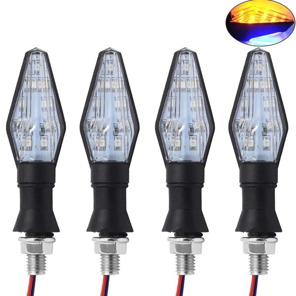 2 unids 12V Motocicleta universal Motorbike señal de encendido Indicador de iluminación Blinker Amber Light Dual Color 12 LED Azul Lámpara Ambers para Yamaha Honda Suzuki Kawasaki