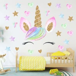 2pcs 2828cm niños Pegatinas de pared de unicornio Decoración de dormitorio de bebé Diseño de pared para niños Decoración para el hogar