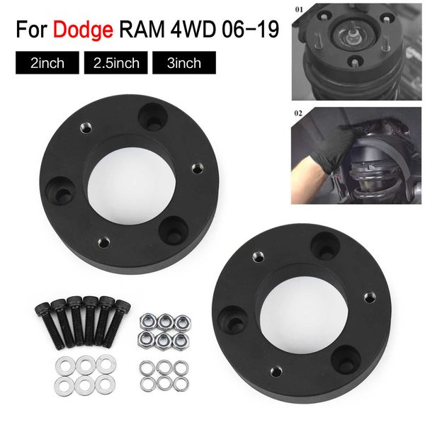 2 pièces 2 pouces 2.5 pouces 3 pouces Kit de levage de nivellement avant de voiture adapté pour Dodge RAM 1500 2006-2019 4WD Auto voiture 6061 billette aluminium voiture