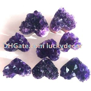 2 pièces 30-40mm magnifique améthyste violet foncé naturel Quartz agate géode cristal cluster Druzy en forme de coeur pierre spécimen minéral de l'Uruguay