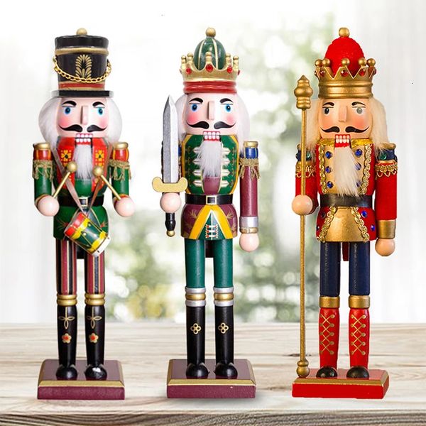 2pcs/3pcs 30 cm Cascaniolas de madera Figurina de títeres Cascanueces pintados a mano Soldado Modelo de muñeca Ornamentos de Navidad Decoración del hogar 240325