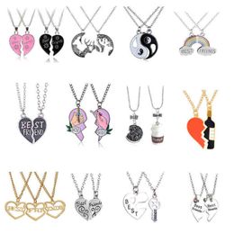 2 -stks 3 -stcs set mode beste vrienden stiksel hangdoek ketting creatief gebroken hart ketting BFF vriendschap cadeau voor meisjes G1206 256G