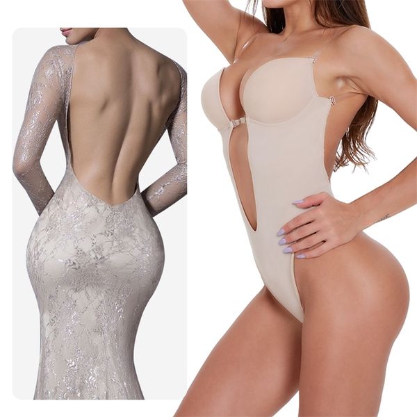 2 pièces 3XL Plu taille formateur corps Shaper DeepV Shapewear Body Sexy Invisible soutien-gorge dos nu robe de mariée Corset Bustier 220615