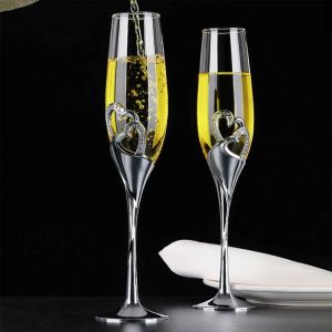 2 stks 400 ml bruiloft Champagne glas set toast fluitglazen met kristal omrande harten decor drinkgoblet beker