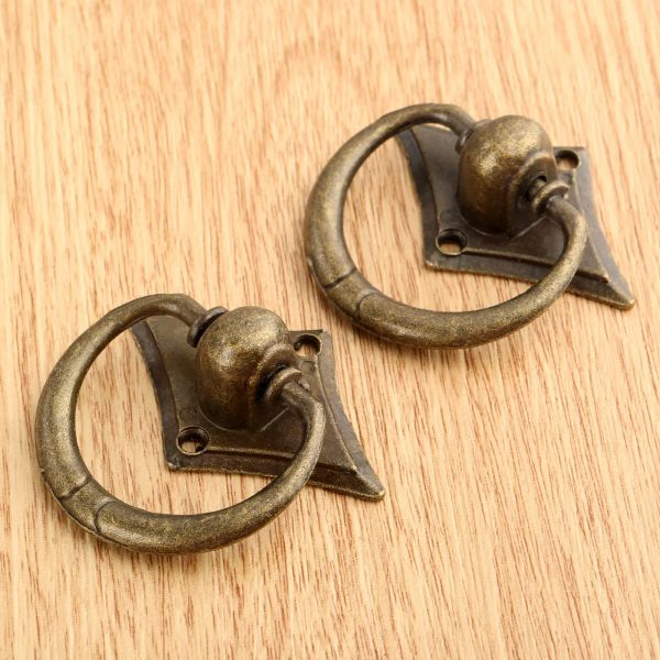 2pcs 42*perillas de 42 mm muebles de bronce antiguos manijas de las puertas del cajón del cajón del anillo del armario