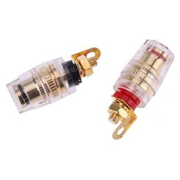 2PCS 4 mm Gold plaqué HiFi Amplificateur Posteaux de liaison Connecteur de borne en laiton avec socket de bouchons de banane à coque transparente