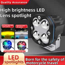 2 stks 4X4 Werk LightColorful Motor Spotlight Vier-lens Bestrating Helder Licht Waterdicht Super Heldere LED Elektrisch Voertuig Koplamp Externe Modificatie