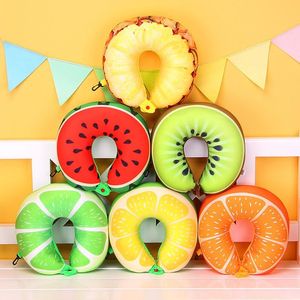 2 stks 6 kleuren fruit u vormige kussen beschermen de nek reizen watermeloen citroen kiwi oranje kussens kussen