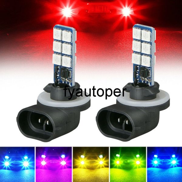2 pièces 881 5050 12SMD RGB LED voiture Tuning phare antibrouillard ampoules 16 couleurs avec partie extérieure à distance produits de voiture universels