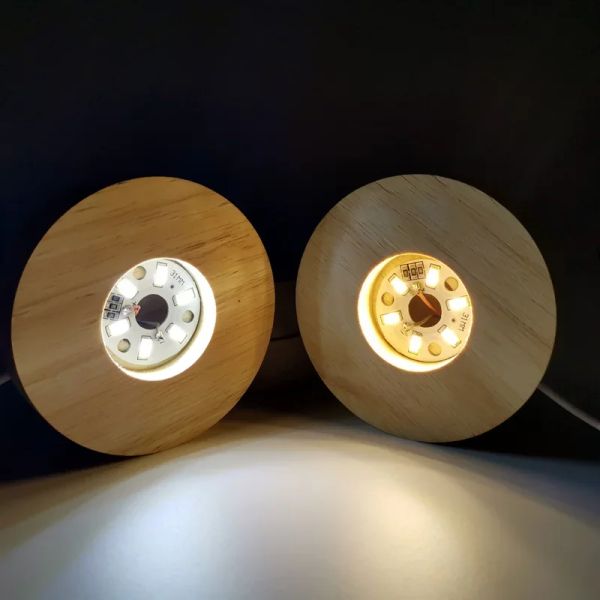 2PCS 8 cm Base de lumière en bois avec interrupteur USB LED LED LEUR ROTATION AFFICHAGE AFFICHAGE DU PRÉDENT DE lampe Ornement de base de la lampe de lampe