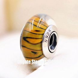 2 stks 925 Sterling Zilveren Kern Bengalen Tijger Print Murano Glas Kralen Fit Pandora Stijl Sieraden Armbanden