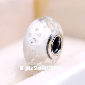 2 stks 925 Sterling Zilveren Schroef Wit Bruisende Fizzle Murano Glas Kralen Fit Pandora Charm Sieraden Armbanden Kettingen