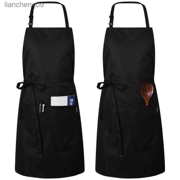 2pcs tablier de cuisine réglable imperméable à l'eau résistant à l'huile chef professionnel pour femmes hommes (noir / blanc) L230620