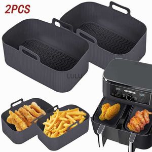 2pcs Air Fryer Silicone Plateau Rectangle Four Plateau De Cuisson Panier Réutilisable Liner Insert Plat Pour Airfryers Pan Accessoires HKD230828