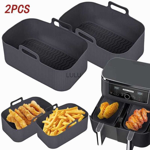 2 unids Air Fryer Bandeja de silicona Rectángulo Horno Bandeja para hornear Cesta Reutilizable Liner Insertar Plato para Airfryers Pan Accesorios HKD230828