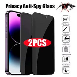 2 protectores de pantalla de privacidad de vidrio templado antiespía para iPhone 15 14 13 12 11 Pro Max Plus vidrio de cubierta completa