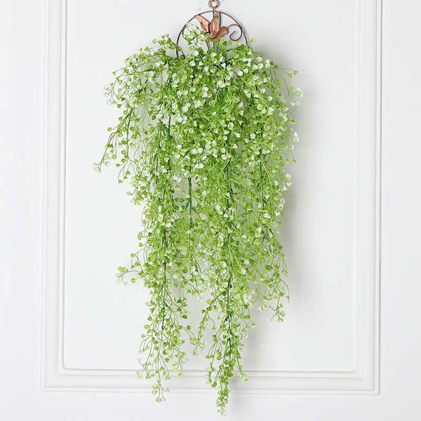 2 unids Plantas de colgantes artificiales Gypsophila 120 cm PP Planta vegetal verde Hojas de pared Decoración de pared Accesorios de baño 210624