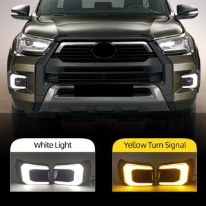 2pcs Auto LED Daytime Running Light pour Toyota Hilux Rocco 2020 2021 2022 Turn Dynamic Signal jaune Drl Day Light Fog Lampe