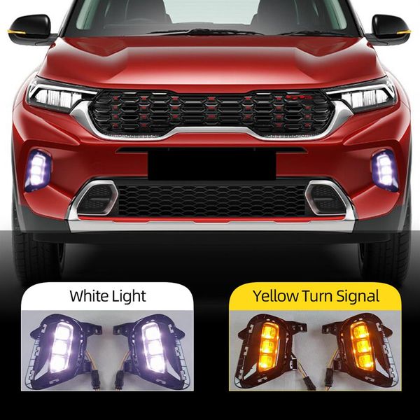 2 pièces éclairage automatique pour Kia Sonet 2020 2021 voiture feux diurnes antibrouillard lampe LED DRL avec clignotant jaune252E