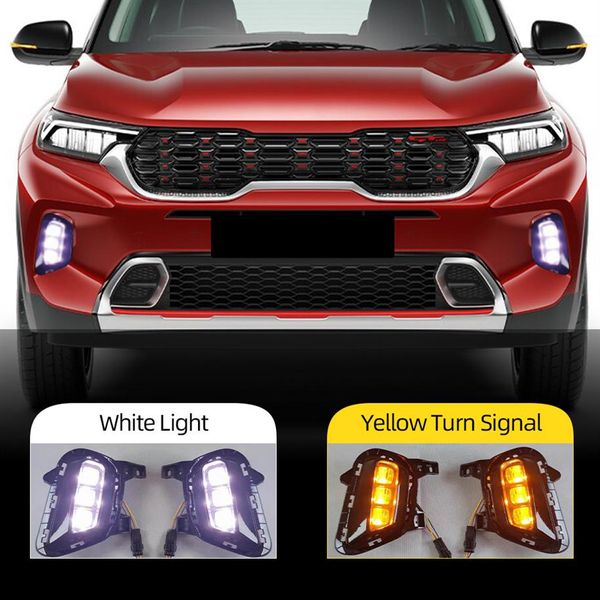 2 pièces éclairage automatique pour Kia Sonet 2020 2021 voiture feux diurnes antibrouillard lampe LED DRL avec clignotant jaune 308G