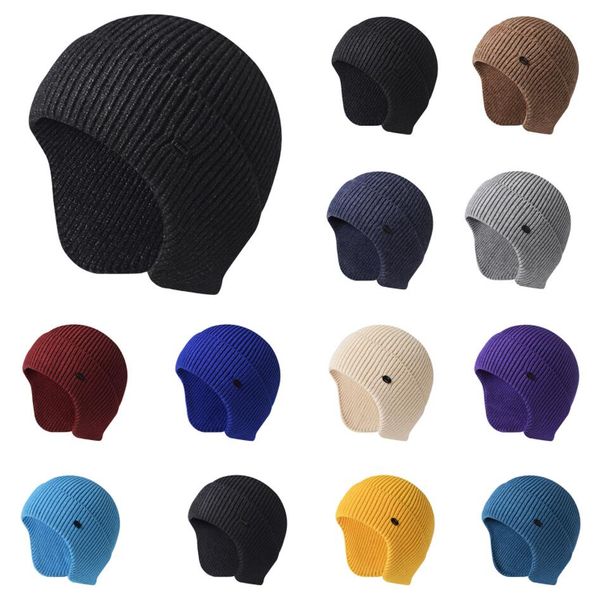 2pcs automne et hiver bonnet tricoté hommes et femmes couleur unie protection des oreilles chaudes bonnet cyclisme en plein air bonnet de laine pulls de ski bonnet froid 12COLORS Le tricot est élastique