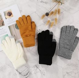 2pcs otoño invierno invierno damas ’hojas y guantes de vellón hombre de lana sólida de lana sólida