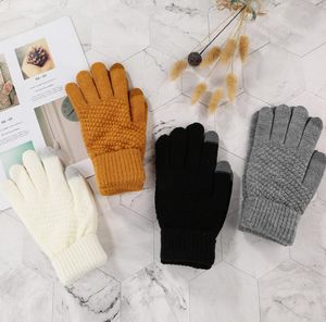 2pcs Automne Winter Ladies Twine and Fleece Gants homme ext￩rieur laine solide tricot femme mode cinq doigts gants s tactile tactile gants en tricot