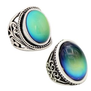 Awesome Antique Silver Geplated Mood Steen Ring Emotion Feeling 12 Colors Change Sieraden Set